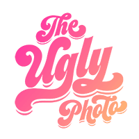 The Ugly Photo logo stylized in 70's font with pink to orange gradient